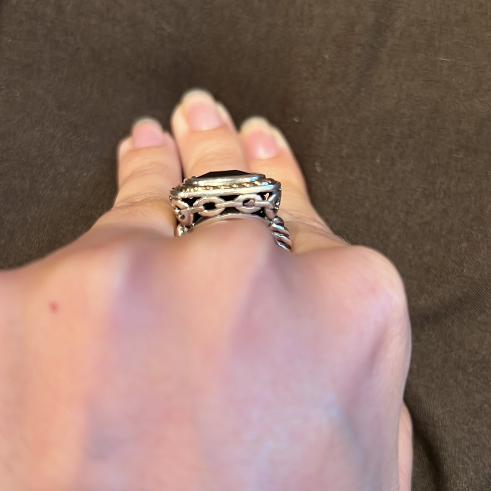 Onyx and Sterling Silver Ring with 14k Gold Accents - Picture 4 of 10